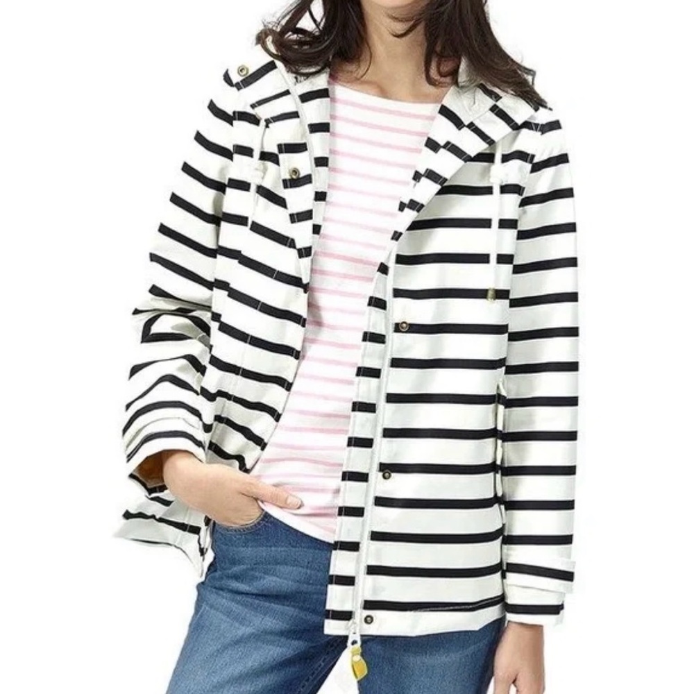 Joules 10 L Black White Striped “Right as Rain” Waterproof Raincoat Rain Jacket